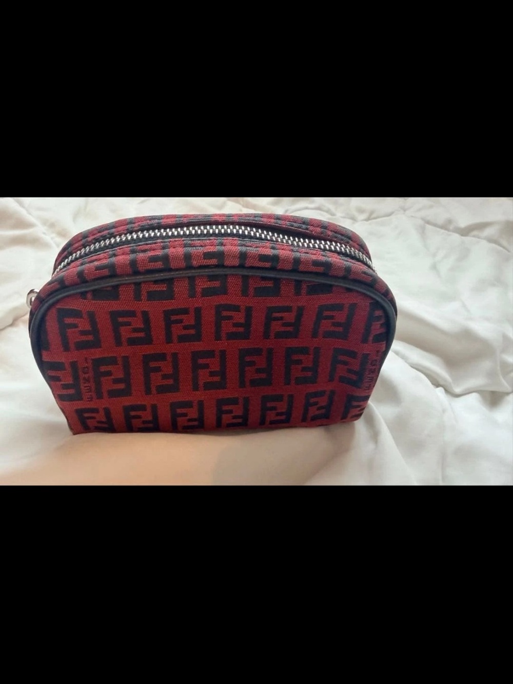 Fendi Red and Black FF Logo Toiletry Pouch